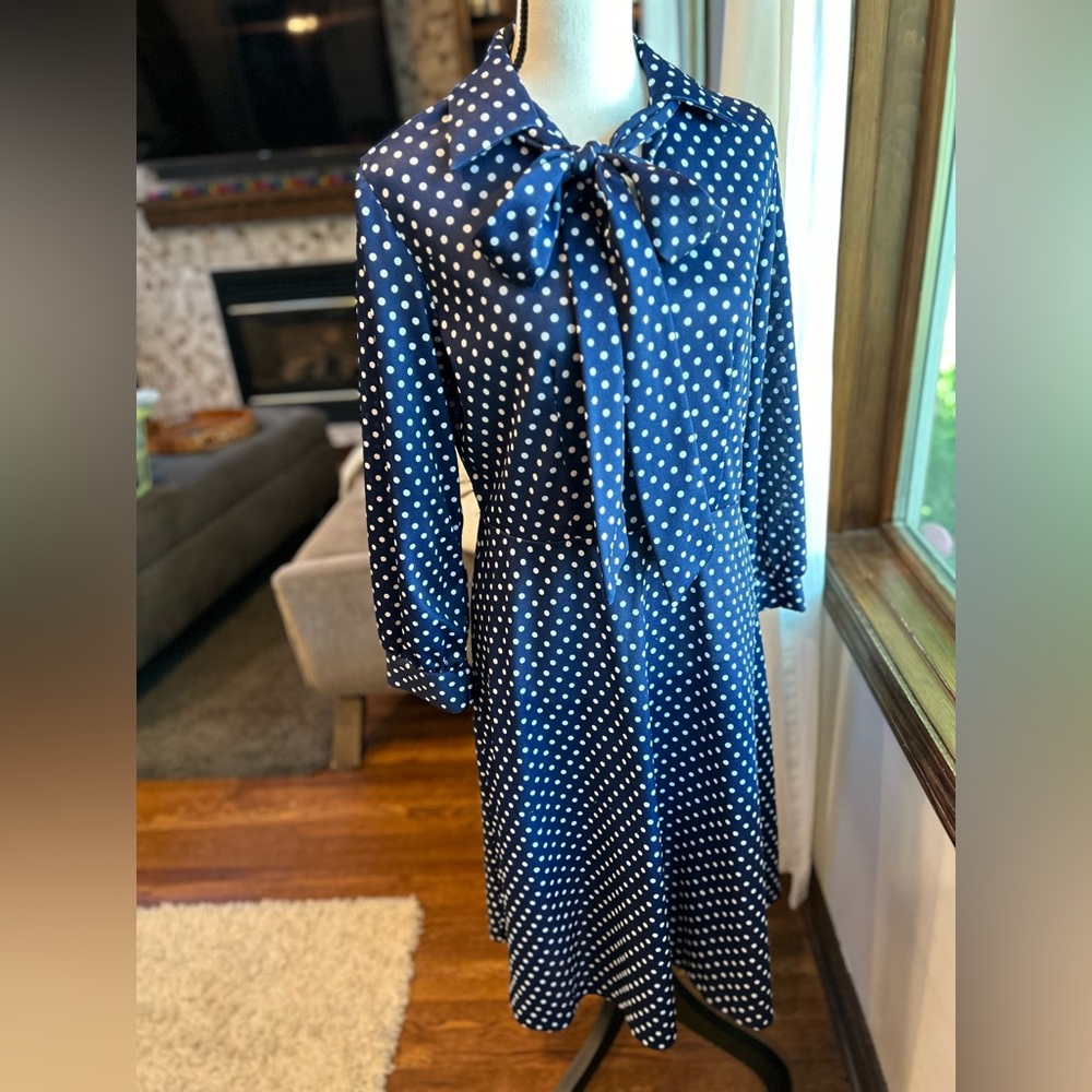 Vintage navy white polka dot dress